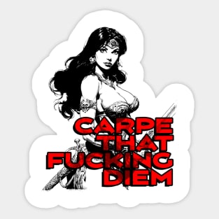 "Carpe That F*cking Diem" Vintage Barbarian Fantasy Sticker